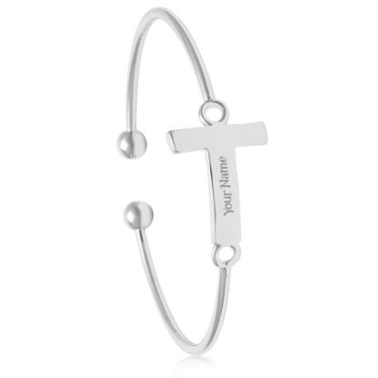 "T" Initial Bangle Bracelet In Silver Tone